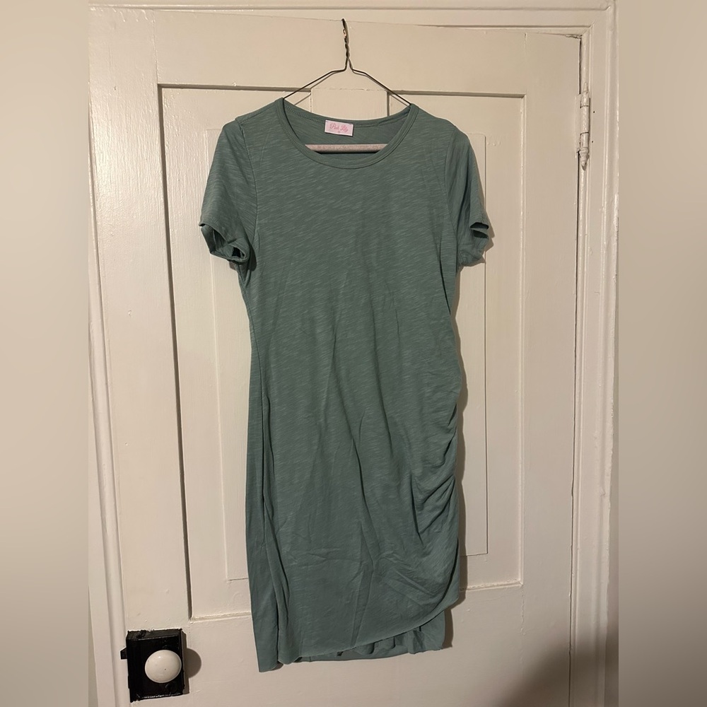 Pink Lily Sage Green Short Sleeve Ruched T-Shirt Dress
